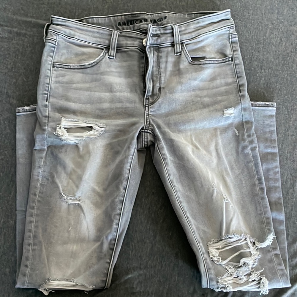AE Ripped Grey Jegging Jeans Size 6S
